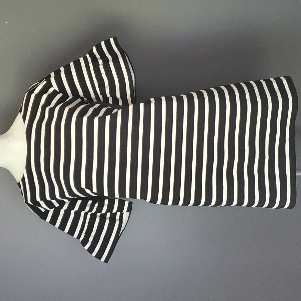 J. Crew Size Small Black and Ivory Striped Shift Dress Ruffle Bell Sleeve